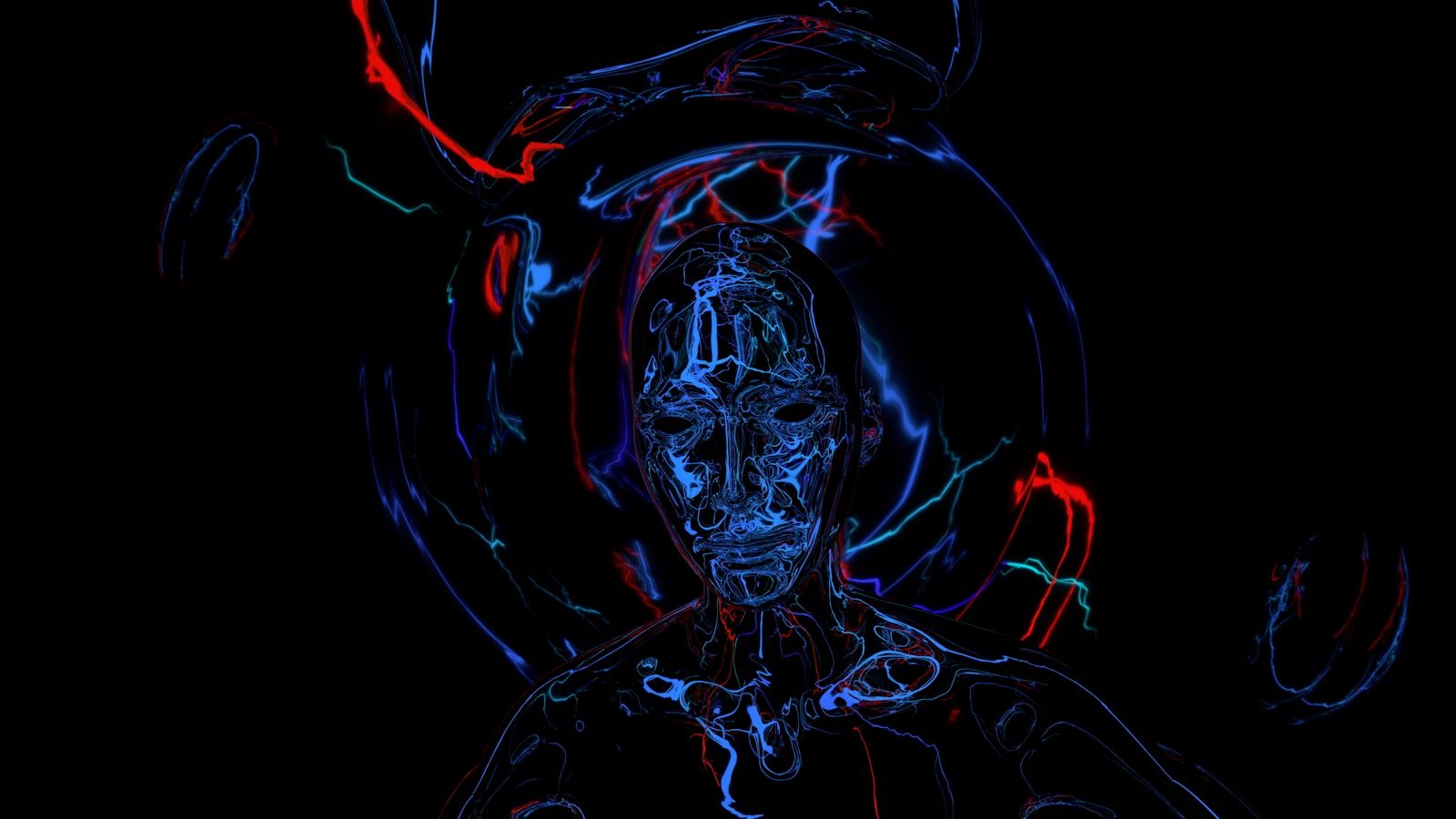 Abstract digital rendering of a human head with glowing lines